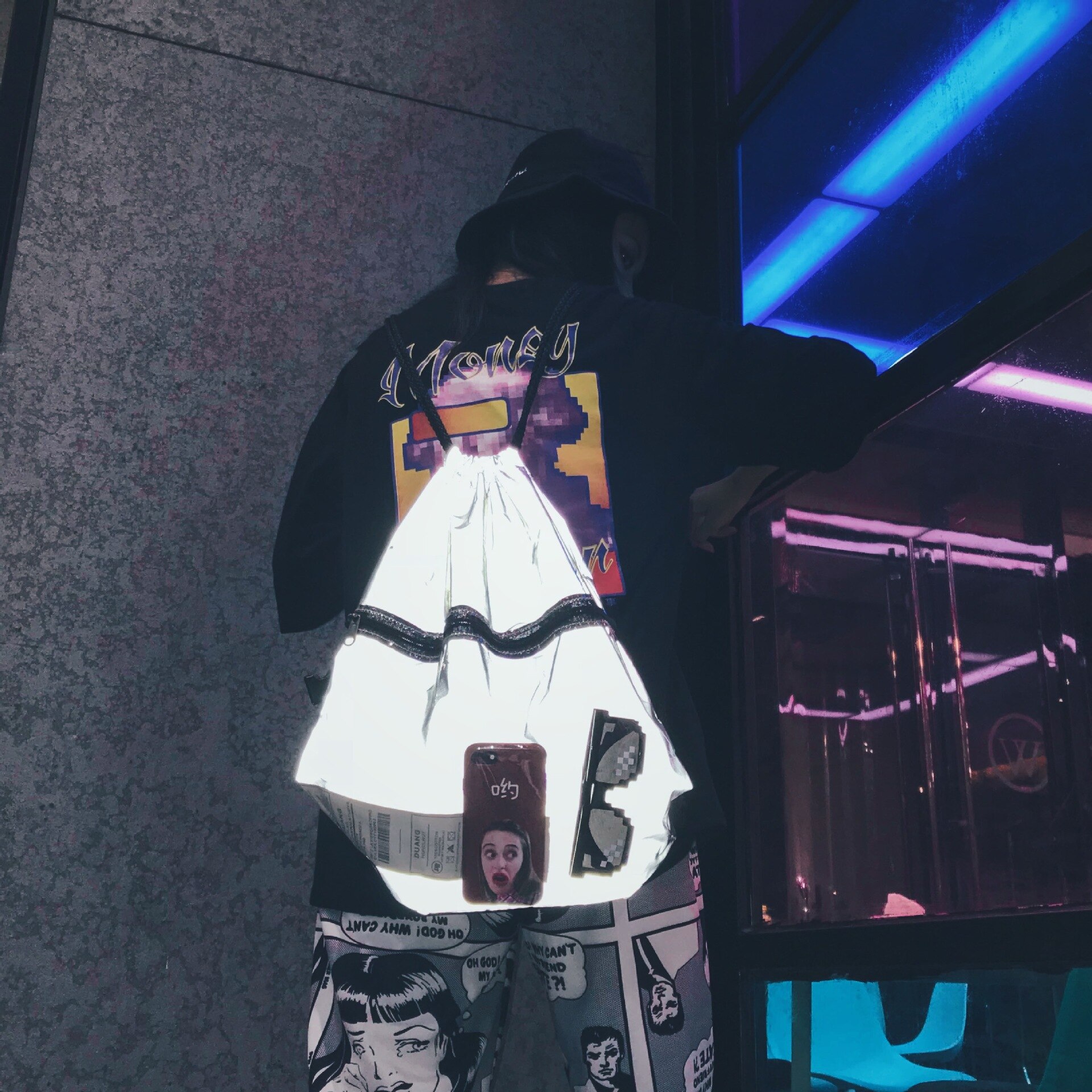 Cool Light Emitting Drawstring Minimalist Backpack Male PVC Shopping Bag Transparent Female