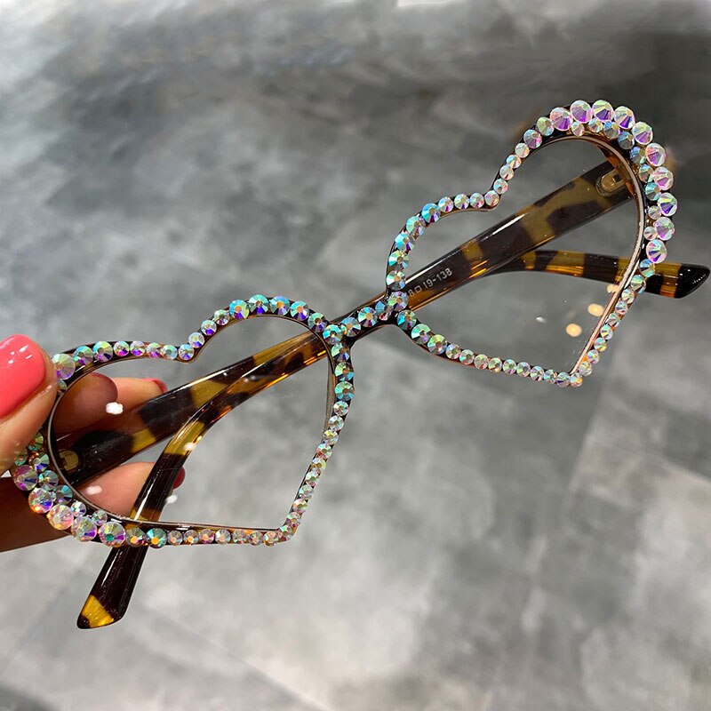 Vintage hjerte solbriller kvinner luksus rhinestone dekorasjon cat eye solbriller menn briller oculos klare briller: Leopard