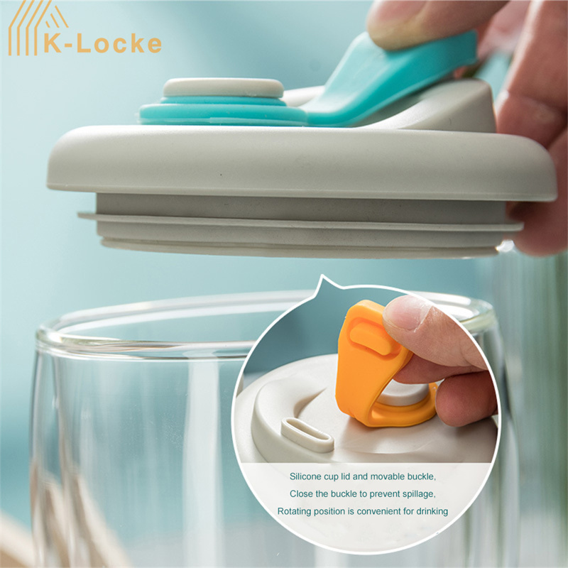 Portable Leak Proof Double Wall Glass Cup With Airtight Silica Gel Lid Insulated Coffee Mug Tea Juice Cup