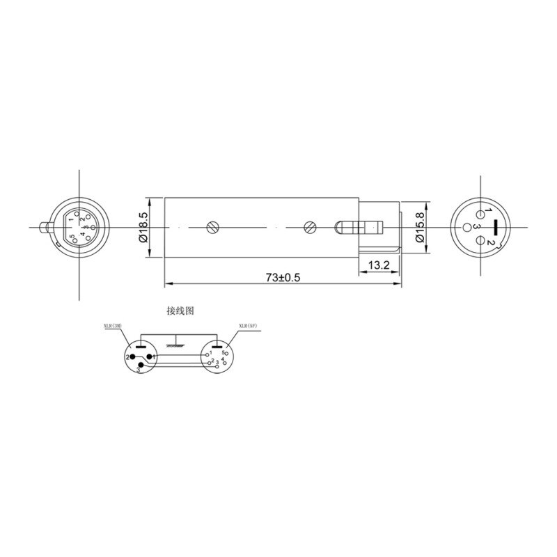 Convertisseur 3 broches XLR mâle à 5 broches XLR femelle adaptateur pour caméscope, lumière de Signal DMX