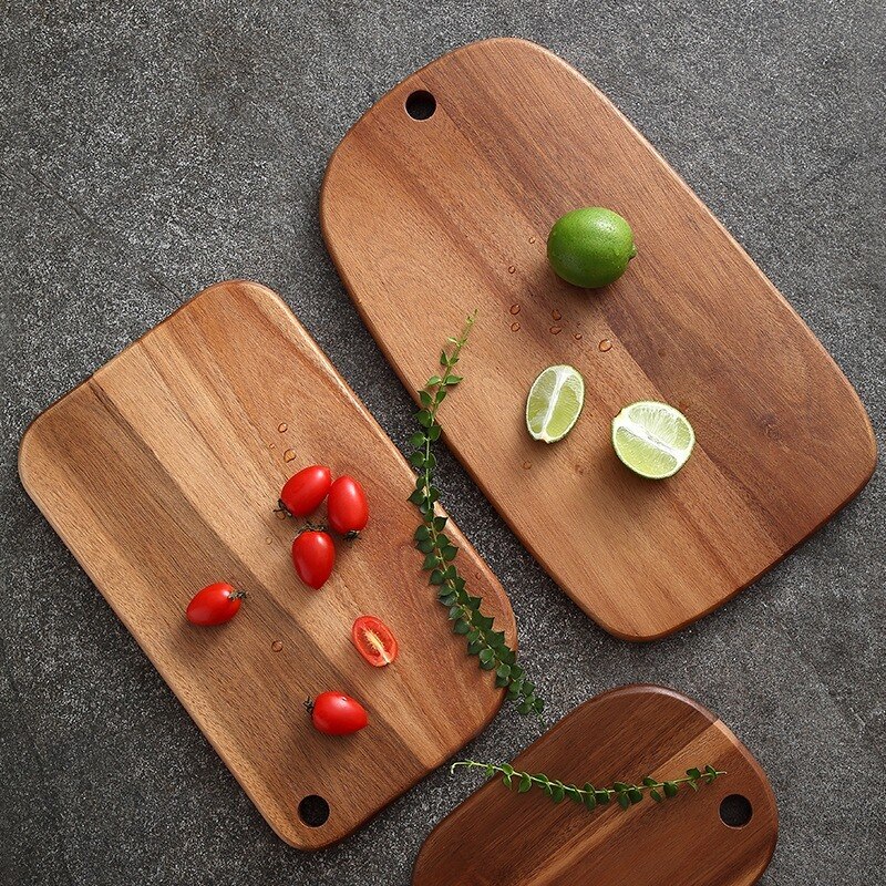 Tabla de cortar de madera de Acacia para el hogar, tabla para picar fruta y carne, antibacteriana, artística, a prueba de moho, comida para niños