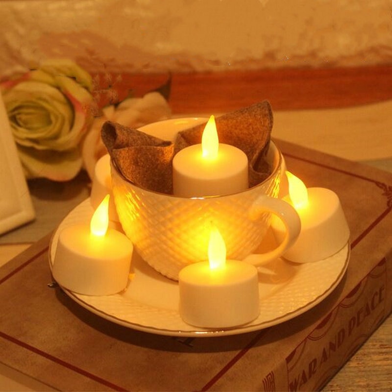 Sæt  of 12 genopladeligt led stearinlys flammeløs statisk fyrfadslys elektrisk lampe voksfri valentine hjem bryllup xmas bord dekor-rav