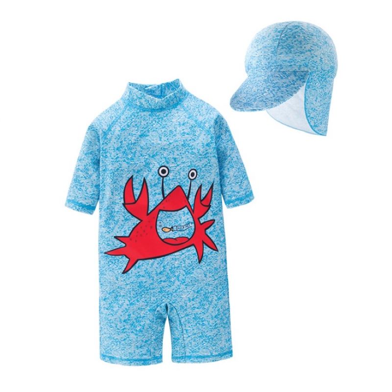 Baby Boy Swimsuit/Kids One Piece Swimwear with Swimming Cap/Lobster Pattern Beach Sunscreen Surfing Swimsuit 3198: 24M