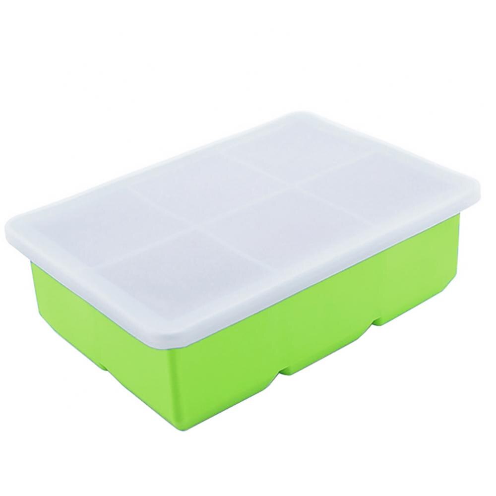Bandeja cuadrada de silicona para cubitos de hielo de grado alimenticio, contenedor de moldes con tapa, molde congelador grande, suministros para bares y fiestas, 6 rejillas: Verde