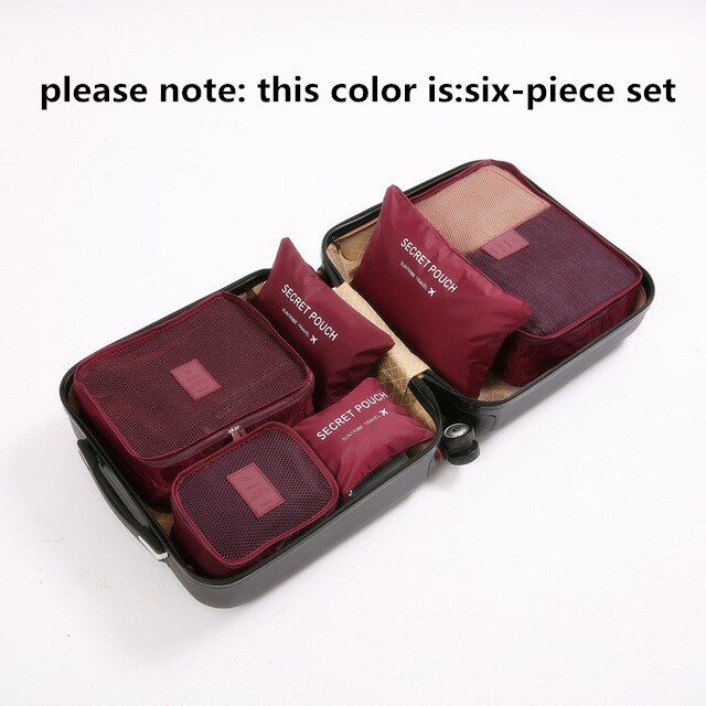7 teile/satz Koffer Organizer tragbar Lager Tasche Reise Zubehör Bausatz Wäsche Beutel Verpackung einstellen Reisetasche Für Kleidung Unterwäsche: klein Wein rot 6Stck