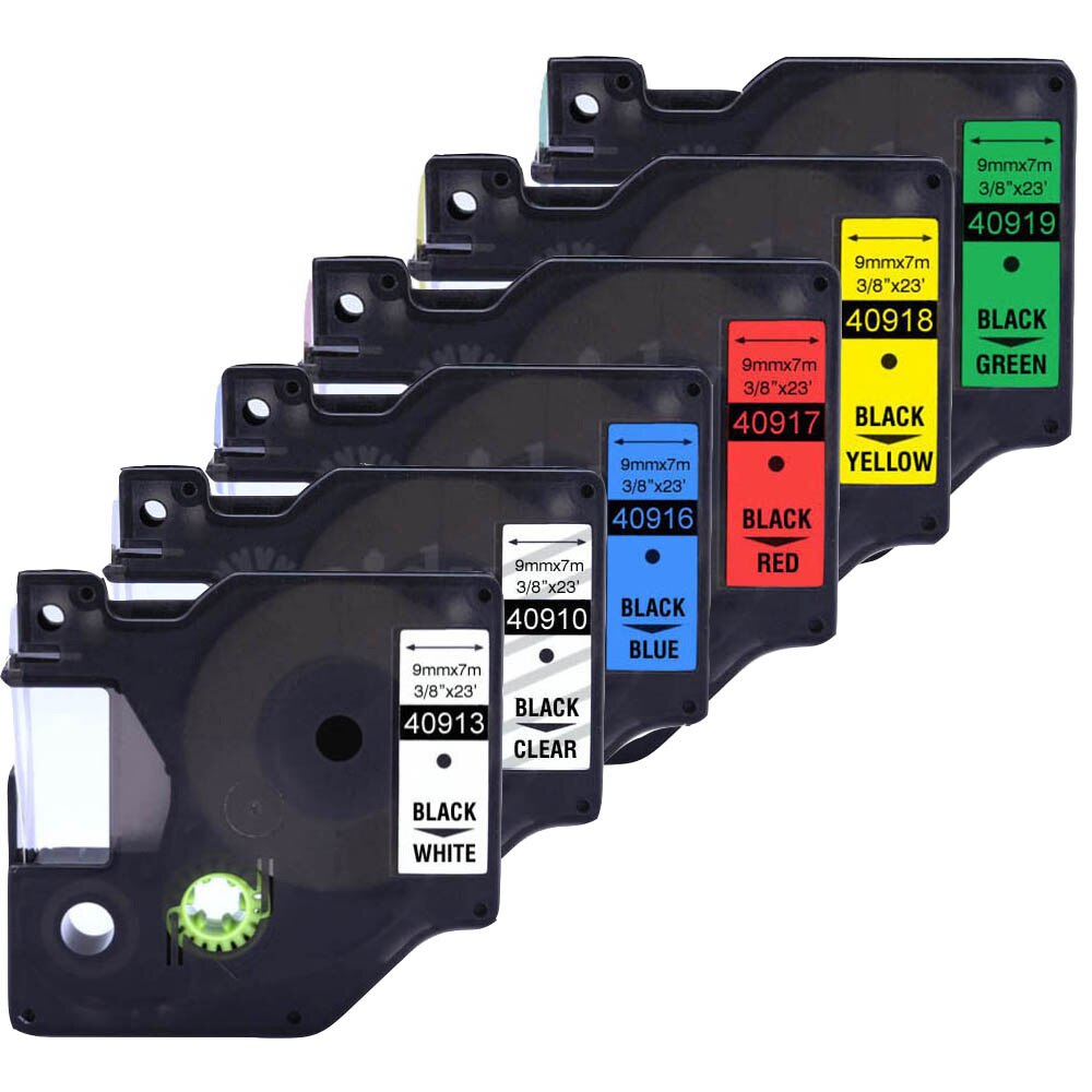 Dymo  lm160 etiketprintere til dymo  d1 6/9/12mm etiketbåndkassette plus 40910 40913 40916 40917 40918 40919 etiketbånd: 6 blandede bånd -9mm