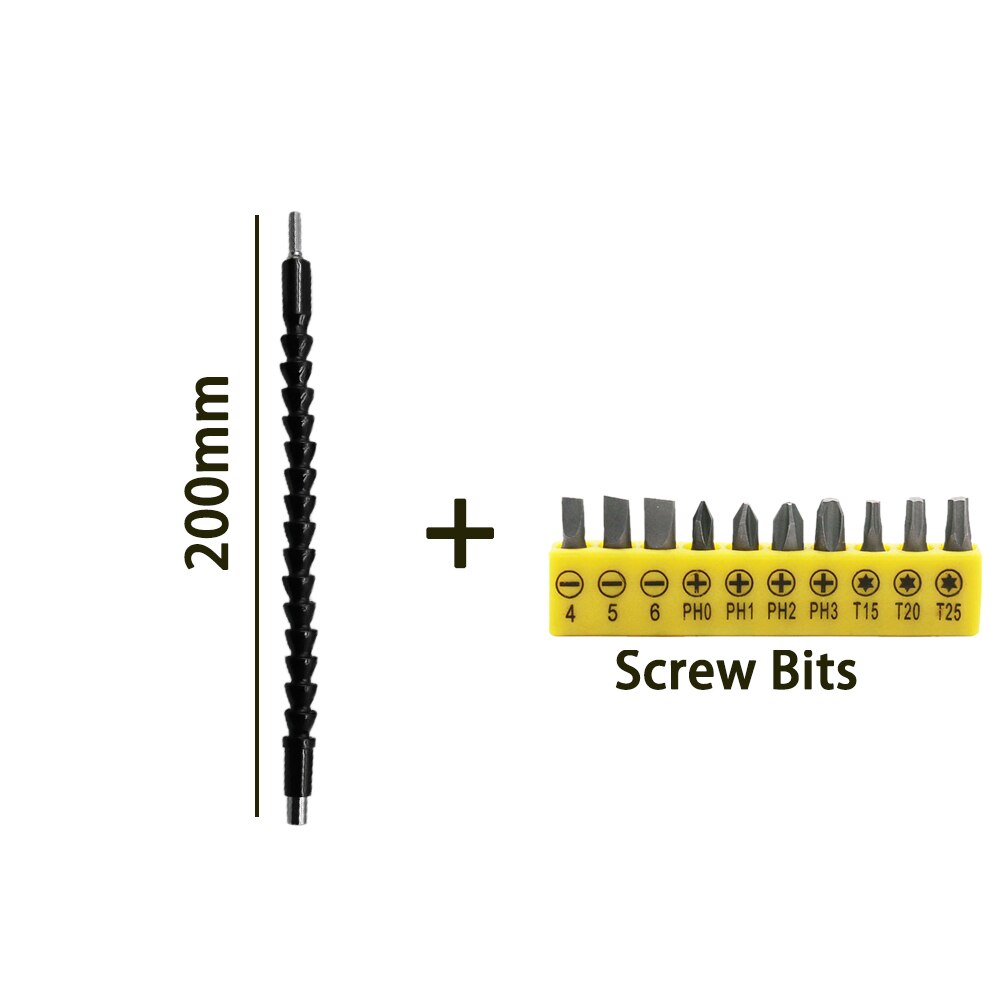 Flexible Shaft Drill Bit Extension Holder Link for Electronic Drill Hex Screwdriver Soft Shafts Driver Extend Rod Impact Tool: 200mm set