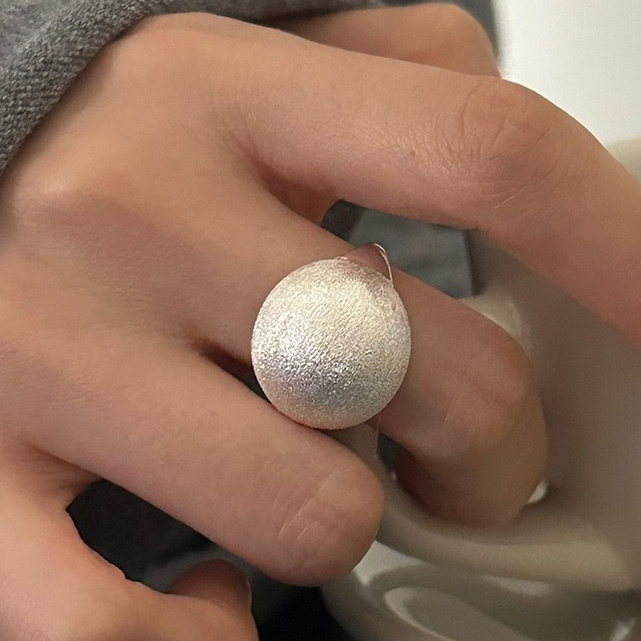 925 Sterling Silver Round Ball Wire Drawing Frosting Opening Ring Index Finger Adjustable for Women Girl Jewelry Party: Default Title