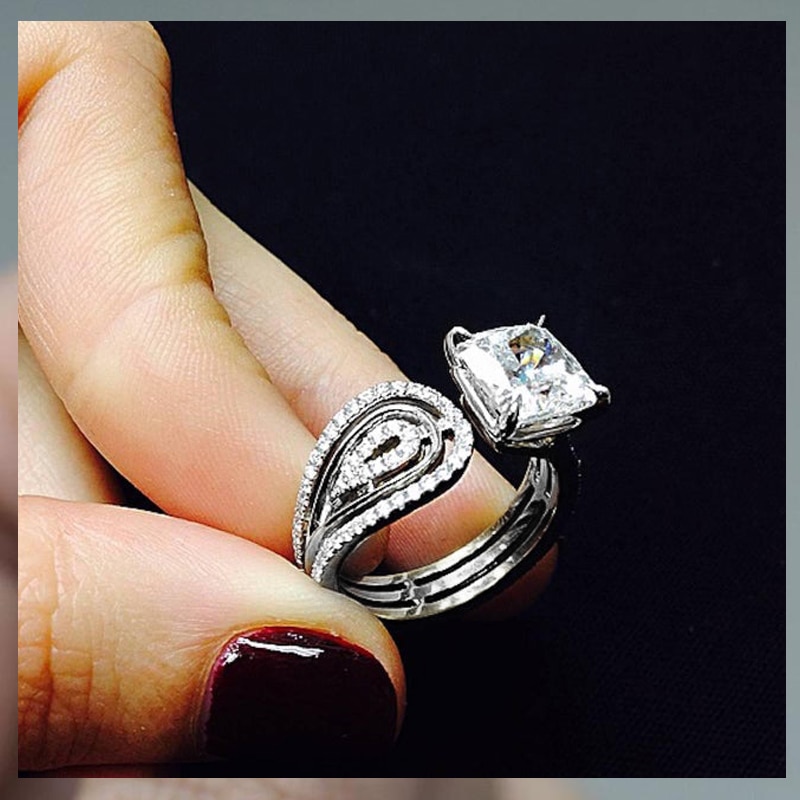 Huitan Open Rings For Women With Square Cubic Zircon Stone Prong Setting Micro Paved Vinatge Female Accessories Ring