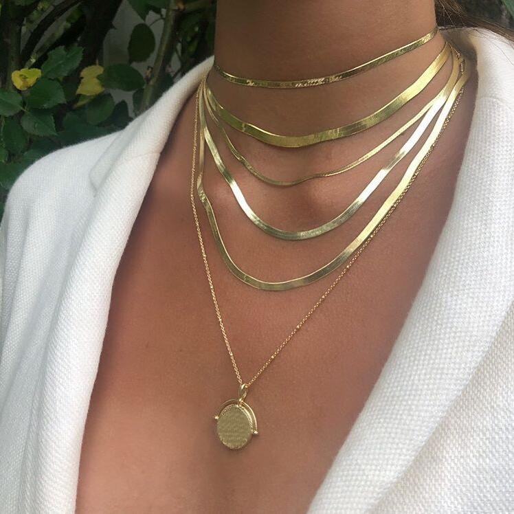Topp enkel bred slange kjede choker grunnleggende slange kjede kvinner sommer nyeste chocker kjede halskjeder