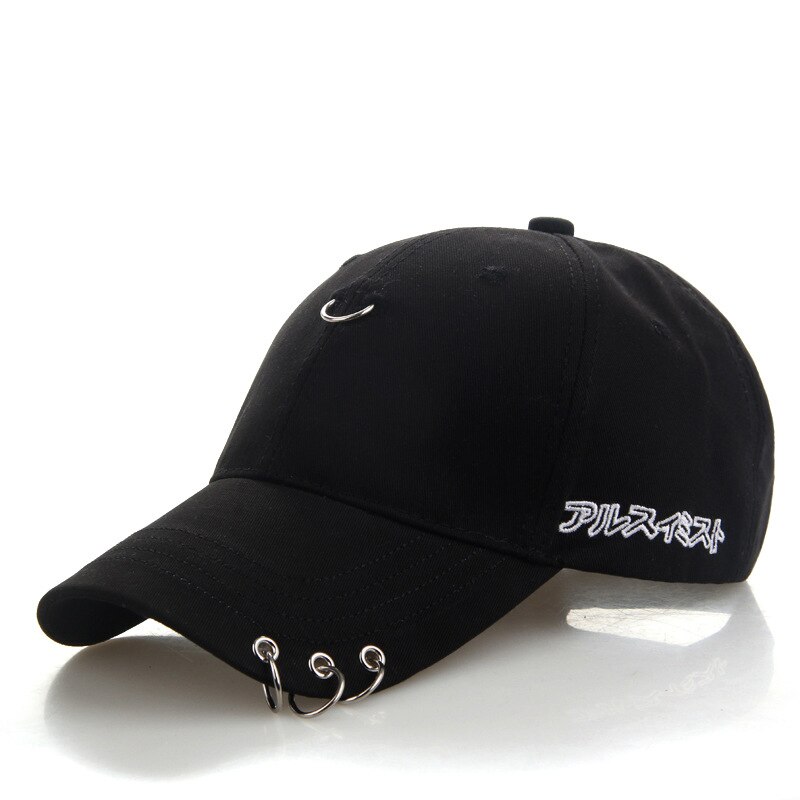 Koreaanse Vrouwen Baseball Cap Iron Ring Zon Hoeden Wit Roze Herfst Outdoor Zonnebrandcrème Paar Hoed Voor Mannen Snapback caps: black