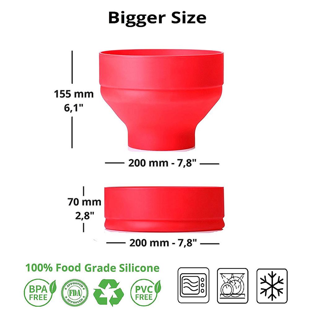 Cuenco plegable de silicona roja para palomitas de maíz, utensilios de cocina, bricolaje, Cubo de palomitas, Tapas, fabricante de cuencos con tapa, vajilla,