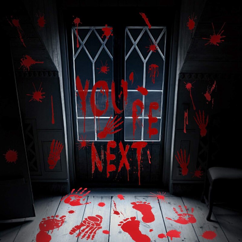 10 Models Bloody Halloween Decorations Window Stickers Horror Decals Bloody Handprint for Halloween Party Decorations