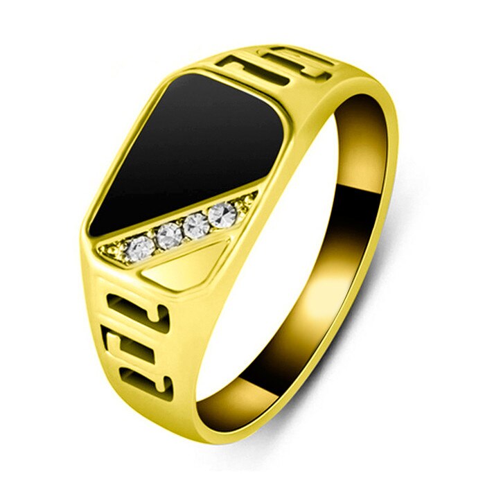 H: hyde Stijl Maat 7-12 Klassieke Goud-Kleur Strass Mannen Ring Zwart Emaille Mannelijke Vinger Ringen Beste selling Dy: 11 / Gold
