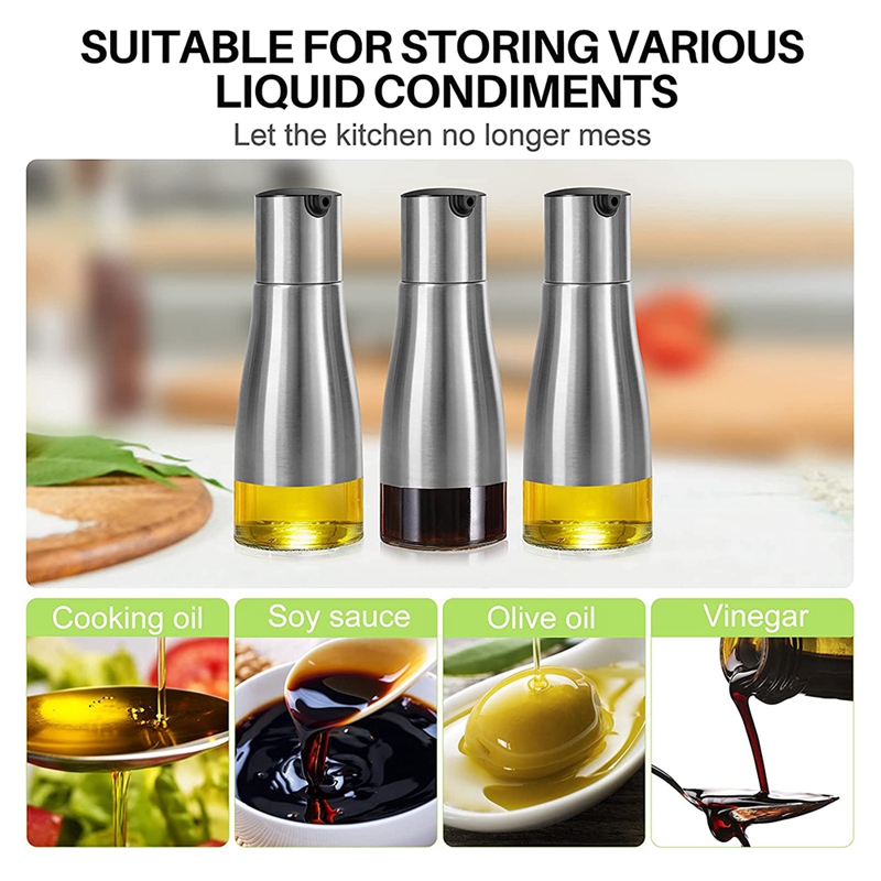 2Pcs Olive Oil Bottle Dispenser Set, Oil Dispenser Cruet Set, Stainless Steel Olive Oil Dispenser Glass Bottle