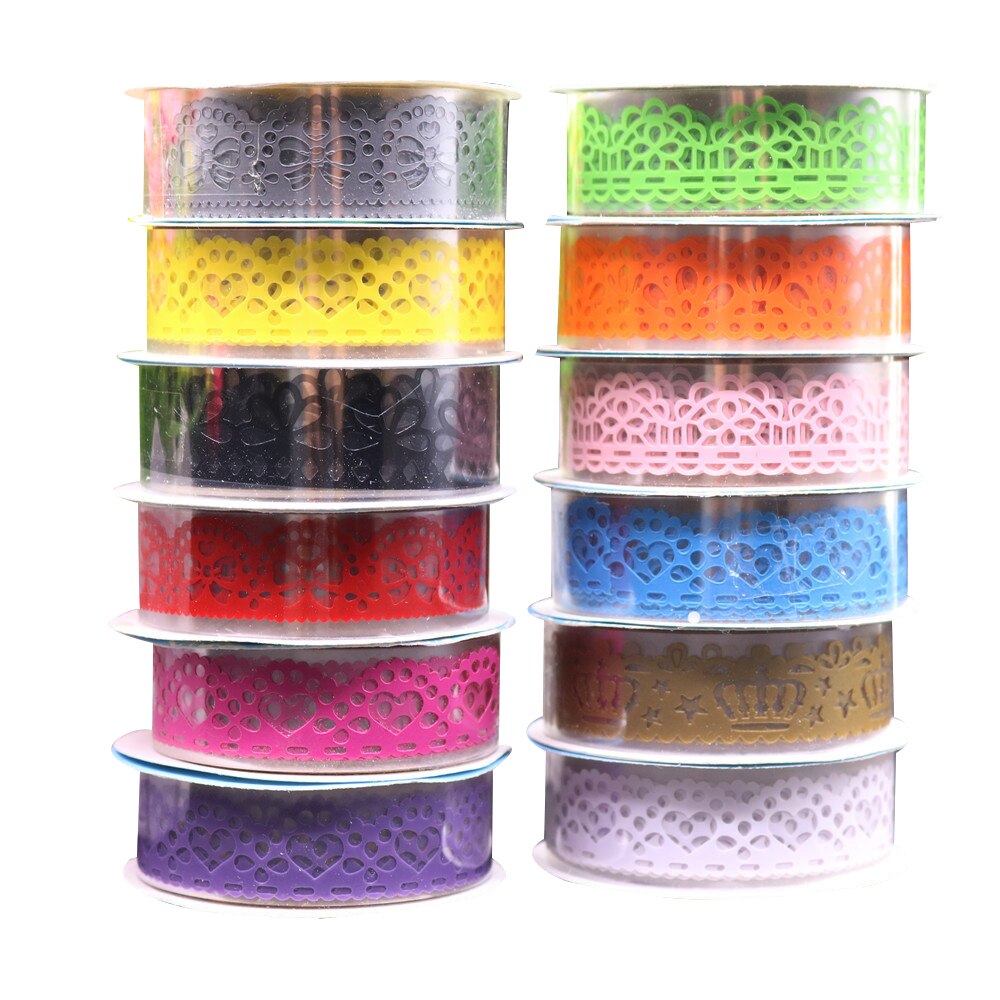 1 stücke Süssigkeit Farben Spitze Band Dekoration Rolle DIY Washi Dekorative klebrig Papier Maskierung Band Klebeband Sammelalbum Band