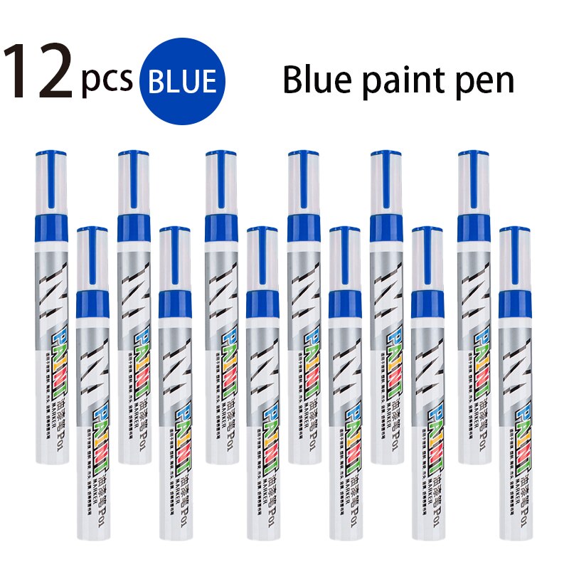 Color Waterproof Paint Marker Glass Plastic Ceramic Wood Metal Paper Car Paint Scratch Repair Pen Graffiti Tires Do Not Fade: 12 blue pens