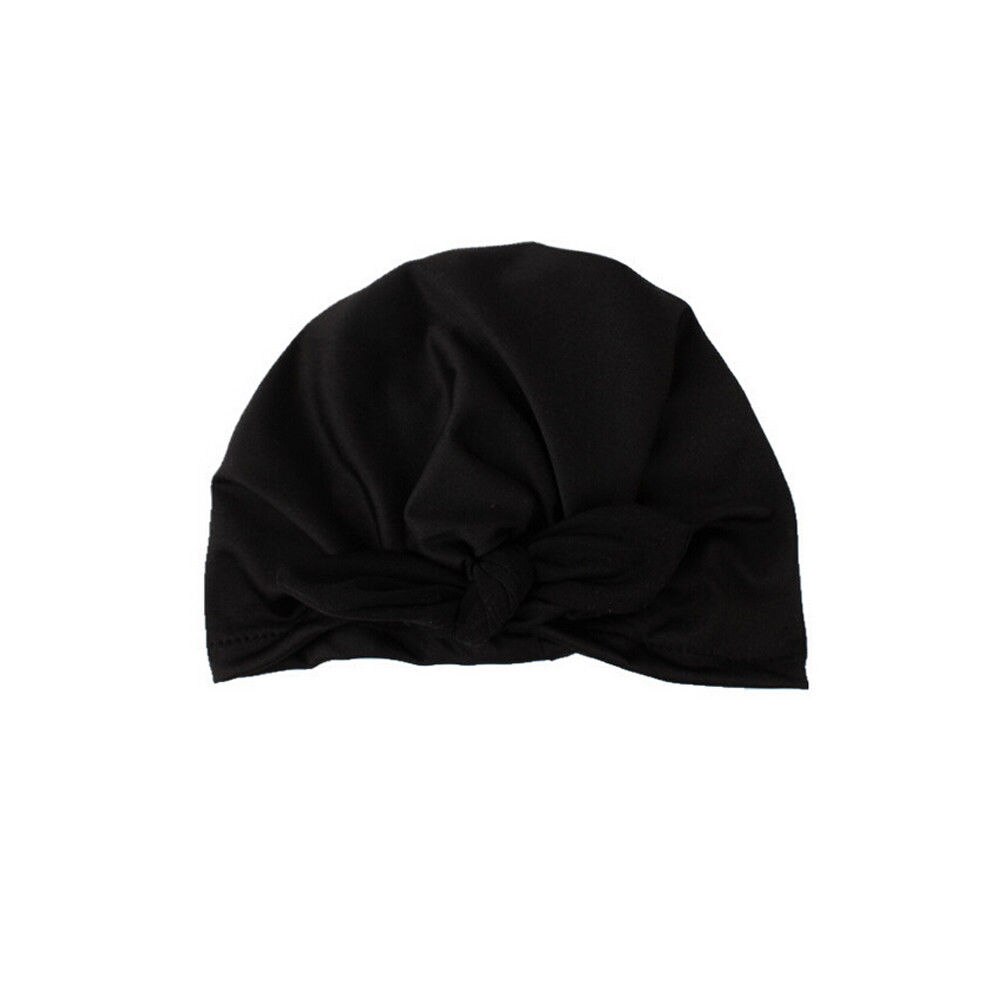 Gorro con lazo para bebé niña, gorro turbante de algodón para niño pequeño, accesorios para el cabello de la India, nuevos gorros suaves de rayón para bebé: Black