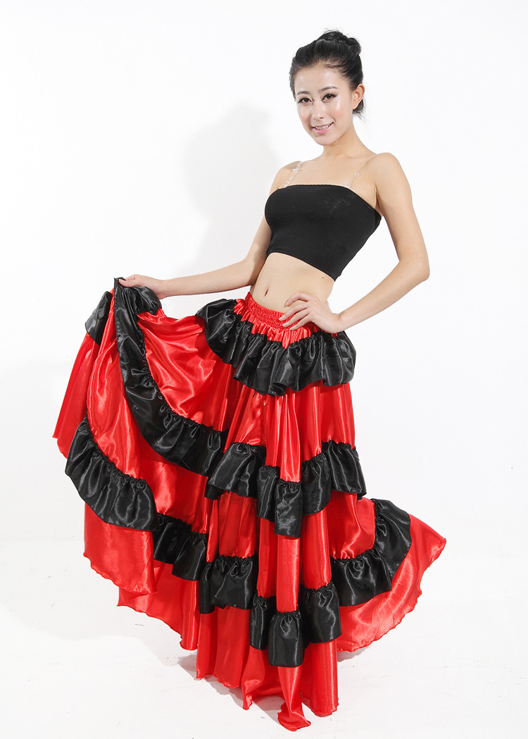 Kvinner ballsal flamenco danseskjørt rød spansk kostyme tyrefekting festival danser sigøynerskjørt damer sceneshow