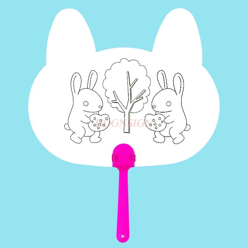 material graffiti paper Children cartoon small fan hand painting blank paper fan white card coloring doodle fan kindergarten
