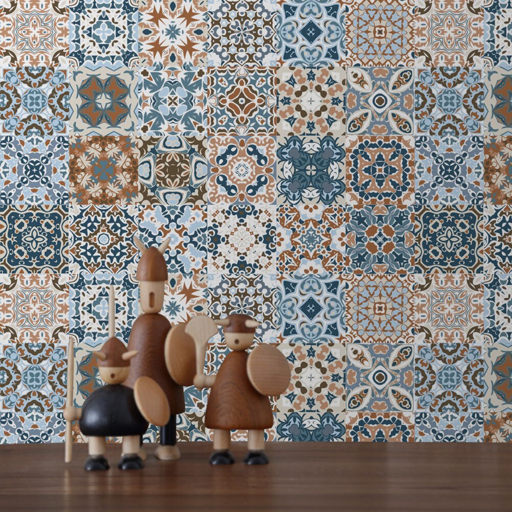 Funlife Decorative Moroccan Tiles PVC Tile Stickers,Retro Wall Art Decal,Adhesive Waterproof Kitchen Bathroom Furniture Decor