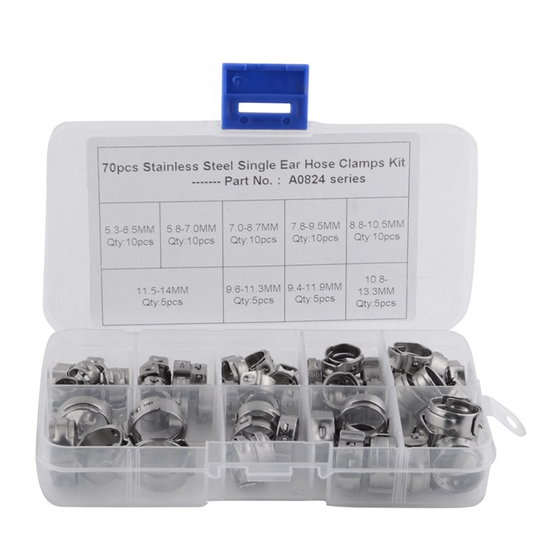 70 pièces/ensemble colliers de serrage simple oreille tuyau colliers de carburant assortiment pour tuyau hydraulique carburant 5.3-14.0Mm