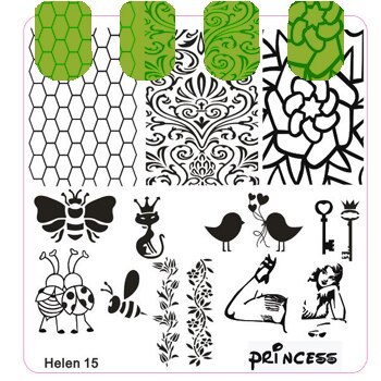 Fyrkantiga spik mallar tallrik blomma tårta flicka geometri fordon stämpling mall manikyr stämpel bild plåt: Helen 15