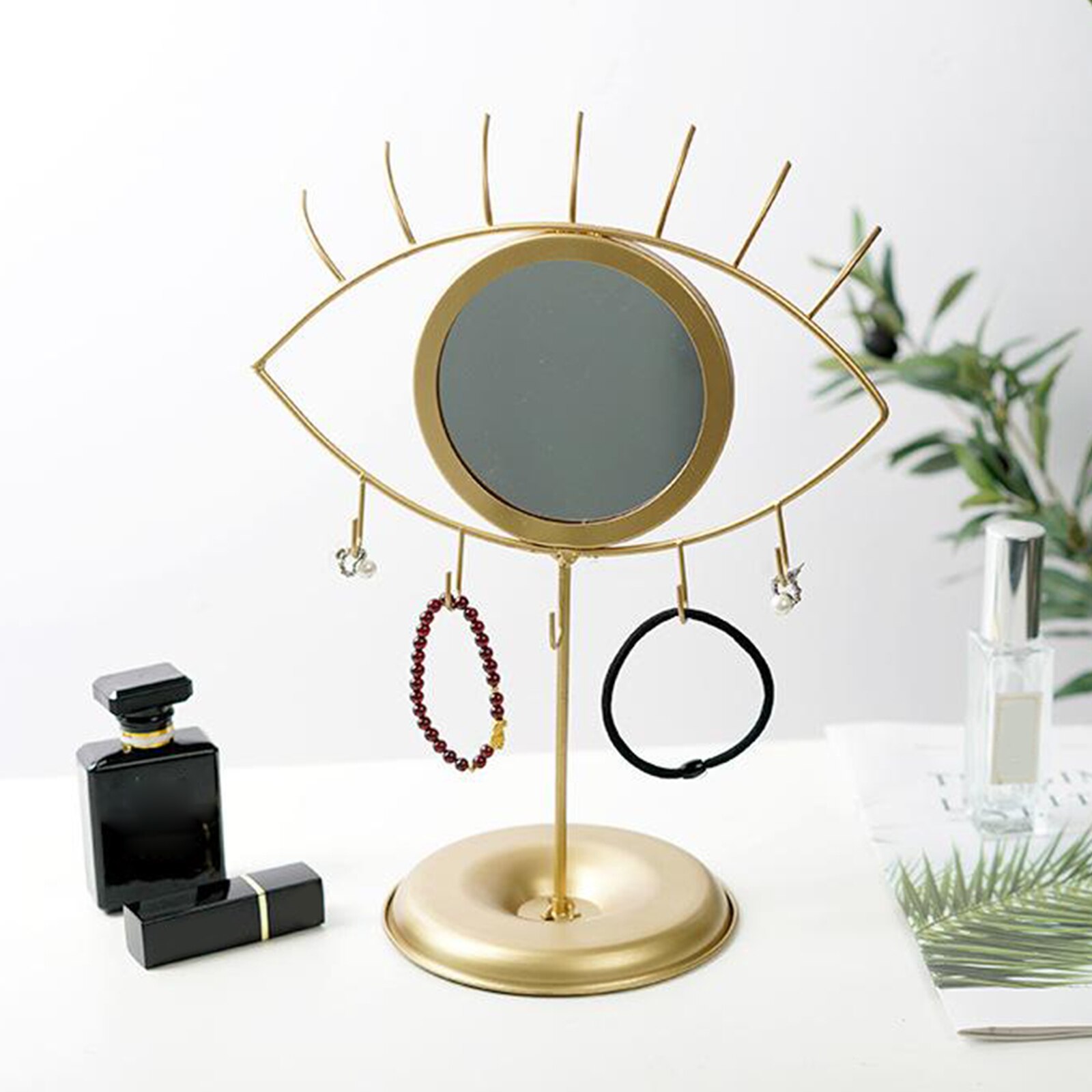 Tabletop Eye Shaped Mirror with Jewelry Holder,Modern Decorative Necklace er