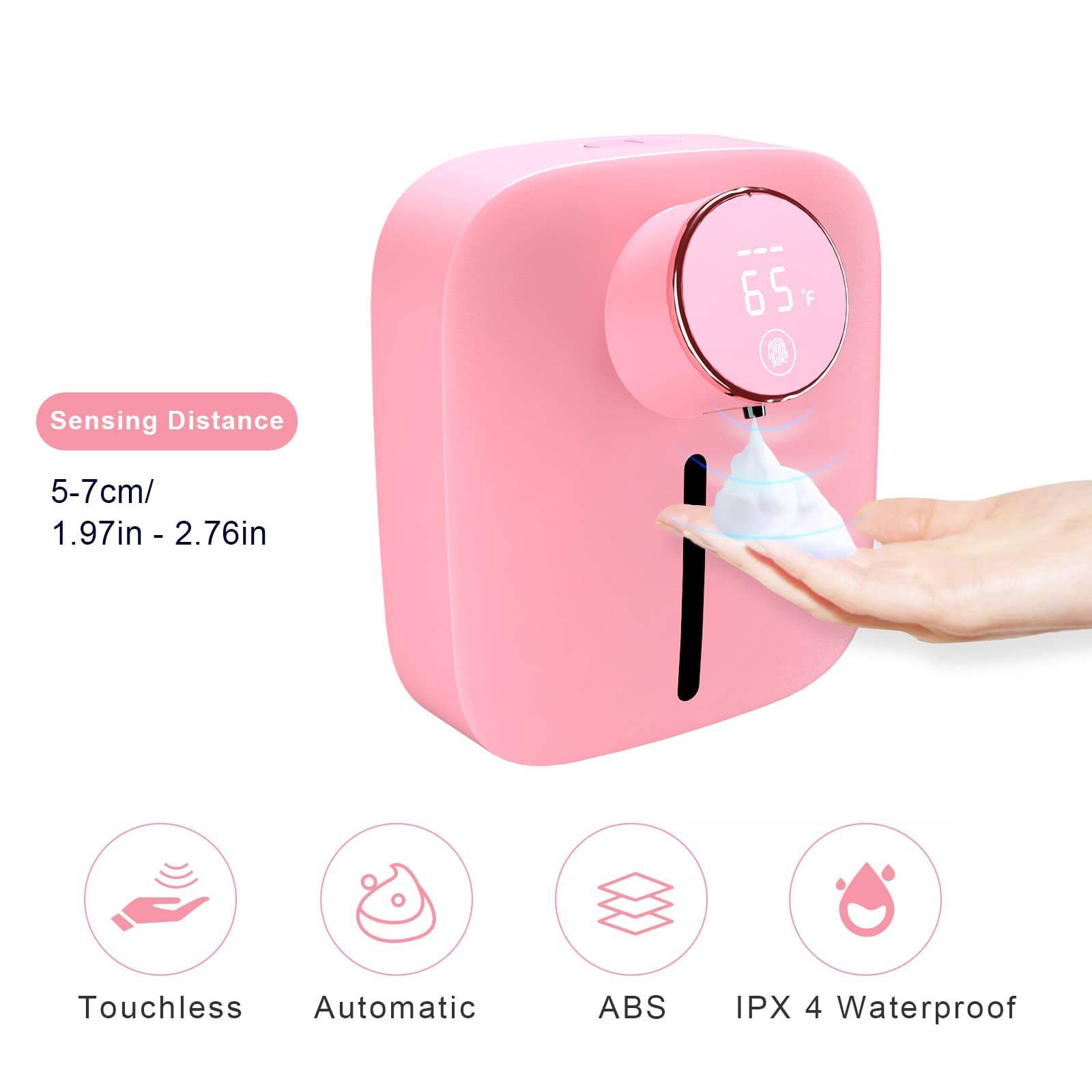 Automatic Soap Dispenser Iorbur Wall Mounted Foaming Soap Dispenser 320ml Rechargeable Waterproof Hand Sanitizer Dispenser Pink