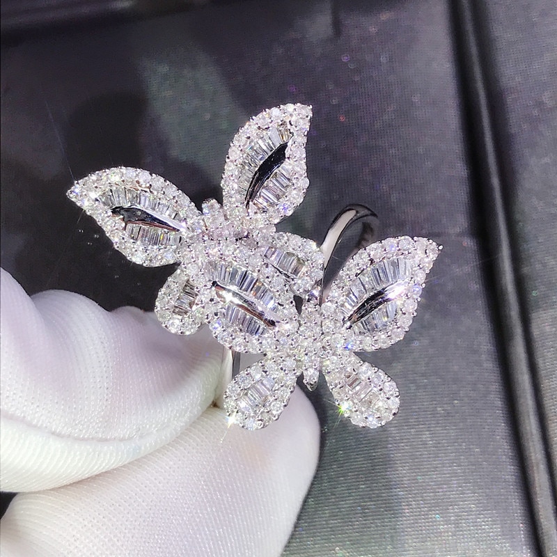 Dobbelt sommerfugl fuld krystal ring kvinder luksus vintage smykker ringe til kvinder rhinestone søde piger ring kvindelige vielsesringe