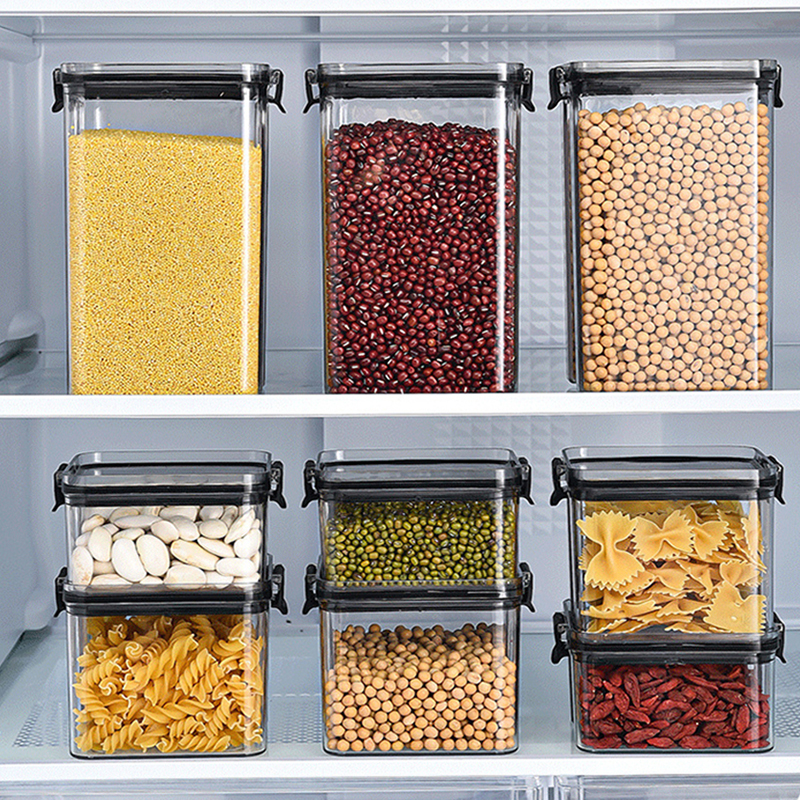 Durchsichtiges Plastik vorrats glas mit luftdicht verschlossenem Küchen snacks Müsli bohnen stapelbarer wasserdichter, feuchtigkeit beständiger Lebensmittel behälter