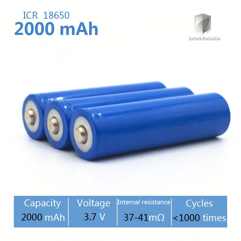 Original 18650 3.7 v 2000 mah uppladdningsbart batteri icr 18650 med spetsig (ingen kretskort) för ficklampa batterier 18650 li- ion