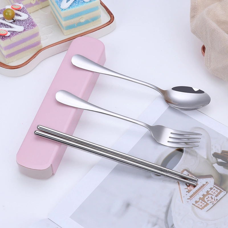 Roestvrijstalen reisservies met doos voor kinderpicknick, zilverwerk, bestek, dinerset, draagbaar servies, keukenaccessoires