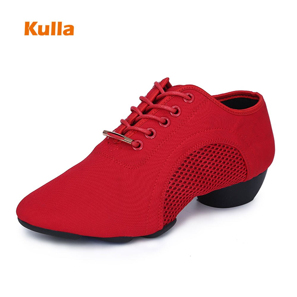 Zapatos de baile latino zapatos de baile de Jazz mujer, zapatillas rojas de malla de caucho para salón de Salsa Tango