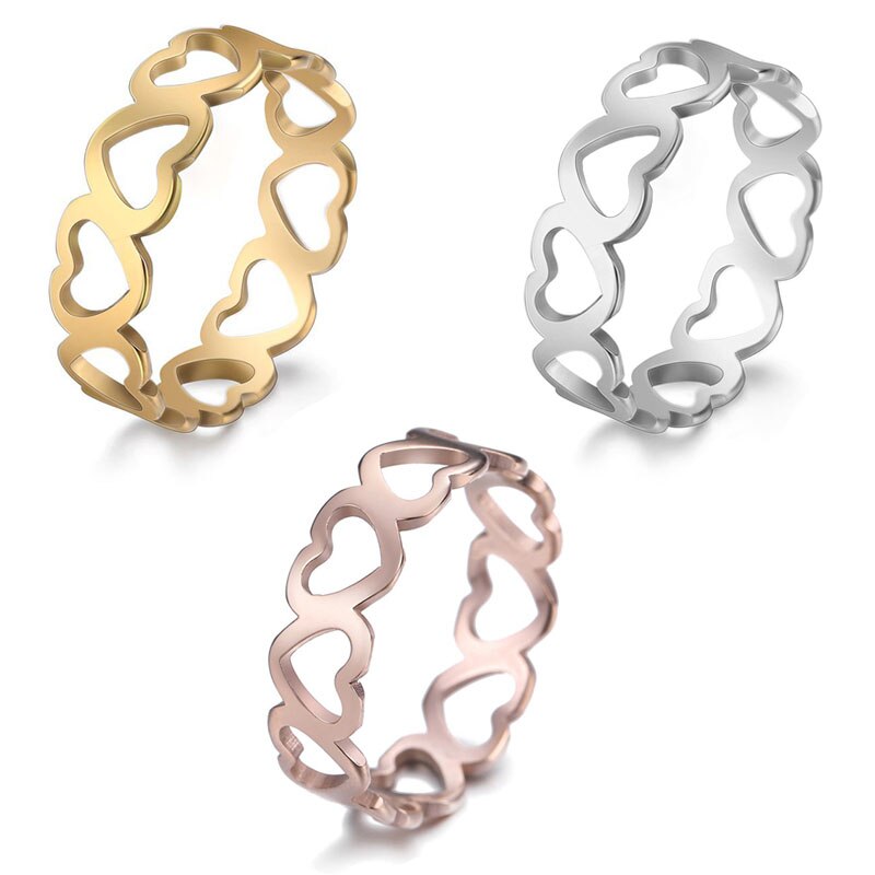 Korea Minimalistischen Herz Ringe für Frauen Hochzeit Geburtstag Party Charme Schmuck Edelstahl Hohl Liebe Brial gemeinsam Ring