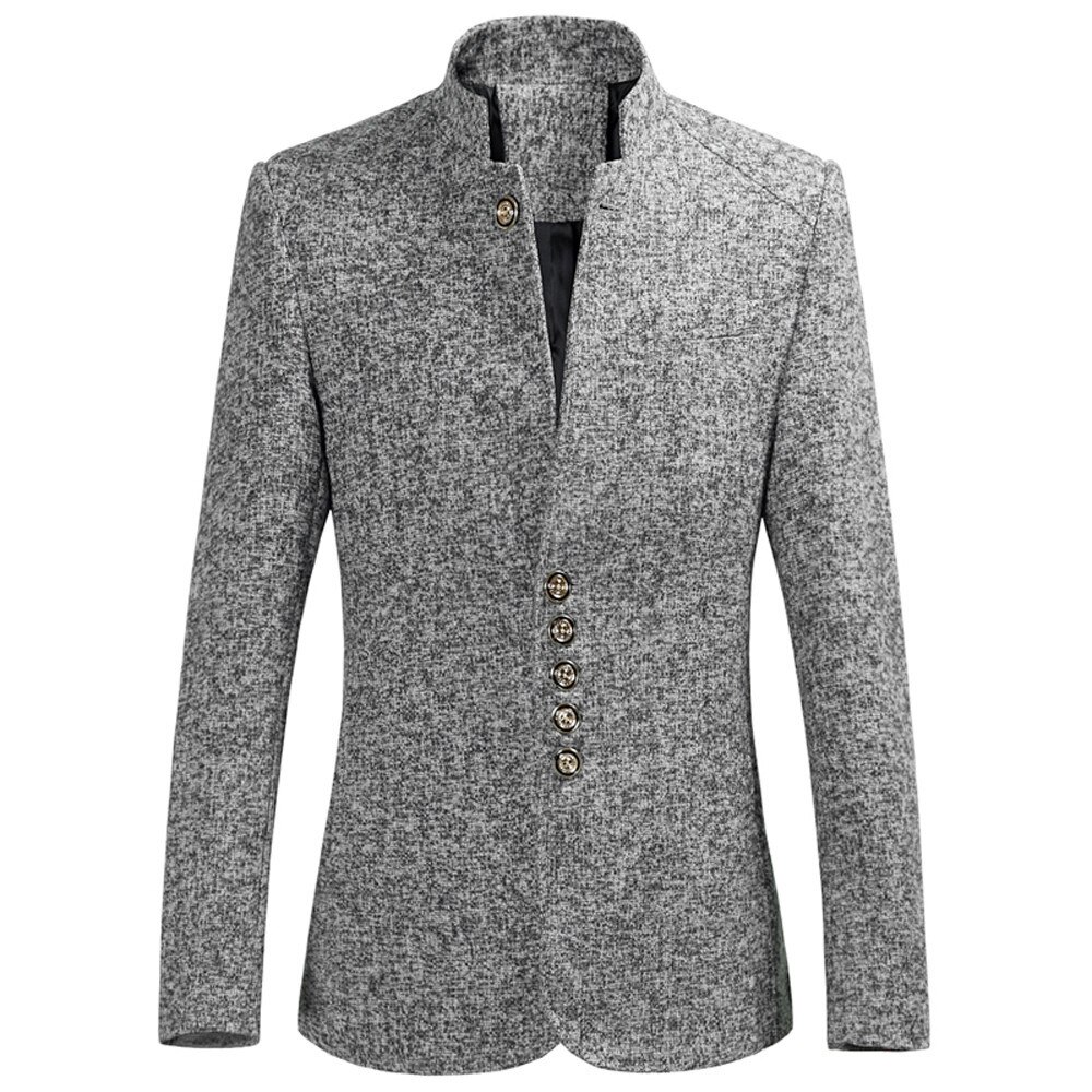 Estilo chino hombres traje blazer Otoño Invierno Slim mens traje chaqueta blazers mandarín collar d90604: Gris / XXXL