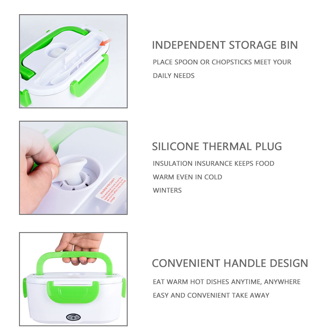 Portable 12/24V/110/220V Dual Use Home Truck Car Electric Heating Lunch Box Rice Food Warmer Container for Travel School Office