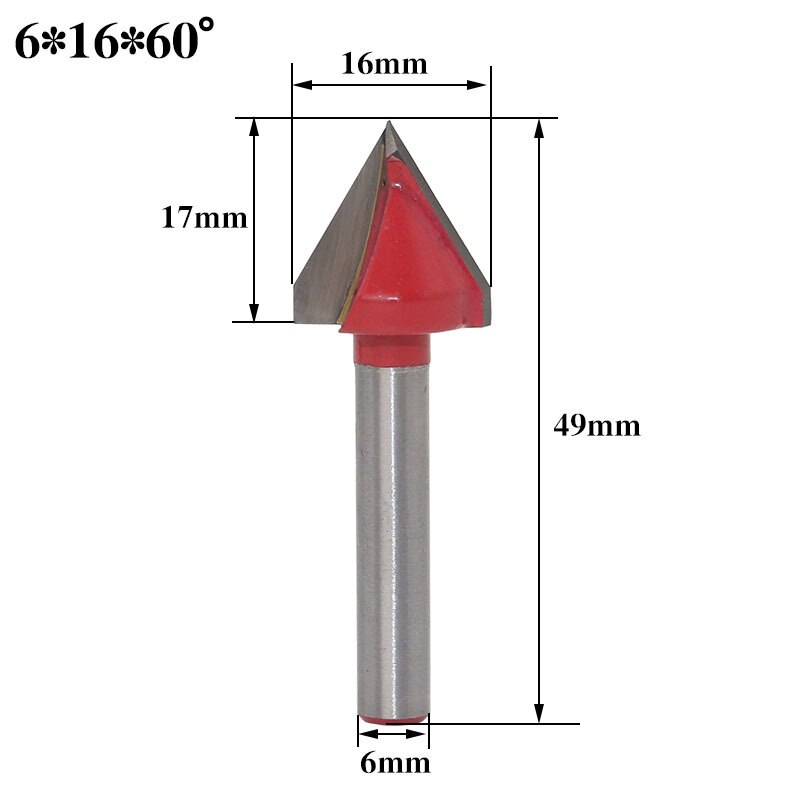 1pc 6mm v urajyrsinterät cnc kaiverrus jyrsin 60-150 asteen puuntyöstö veitsi volframikarbidi leikkaustyökalut: 6 x 16 x 60r