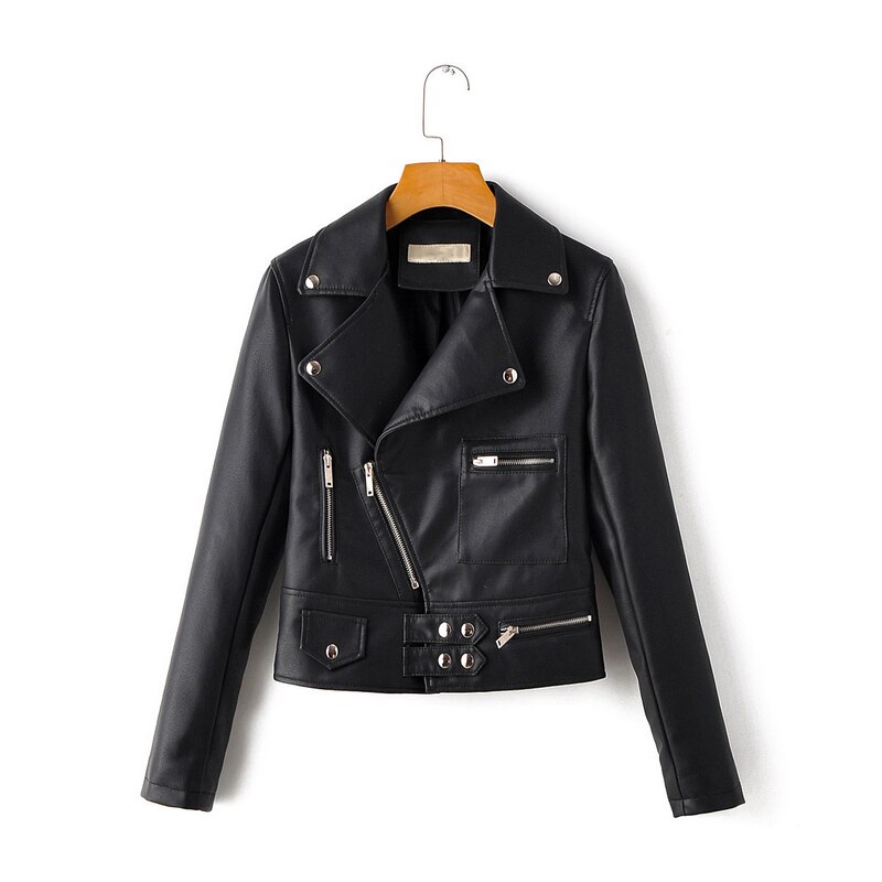 Wixra dames imitatie leren jassen rits casual pu jas omslagkraag basic jas klassieke streetwear herfst lente: Zwart / Xl