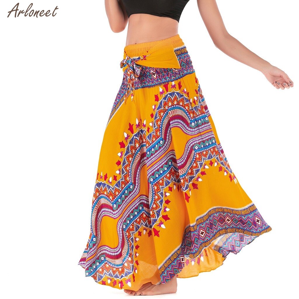 Vrouwen Lange Hippie Bohemian Gypsy Boho Bloemen Elastische Taille Bloemen Halter Rok Vrouwen Casual Rok Kleding Mode Zomer