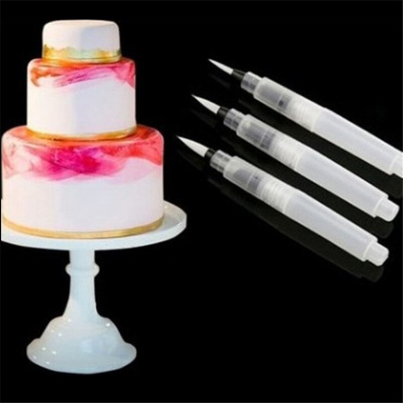 3Pcs Coloring Water Plastic Pen Voor Aquarel Cake Decorating Gereedschap Water Borstel Schilderen Pen Fondant Cake Sugarcraft Diy Pen