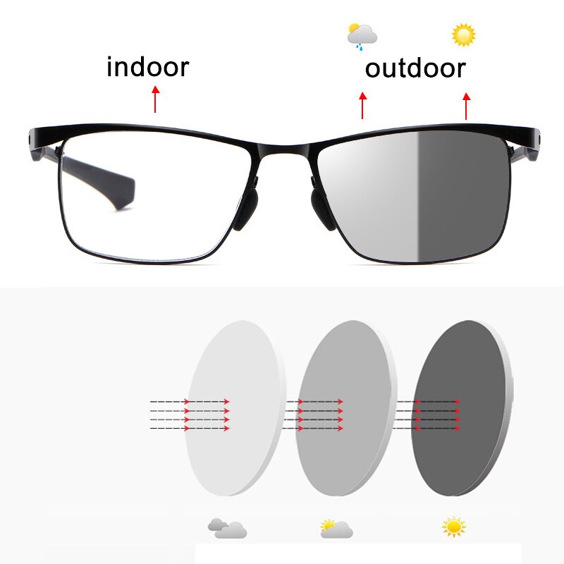 Ultra Licht Meekleurende Progressieve Multifocale Leesbril Mannen Anti-Blue Ray Vergrootglas Verziend Glazen Metalen TR90 1.5