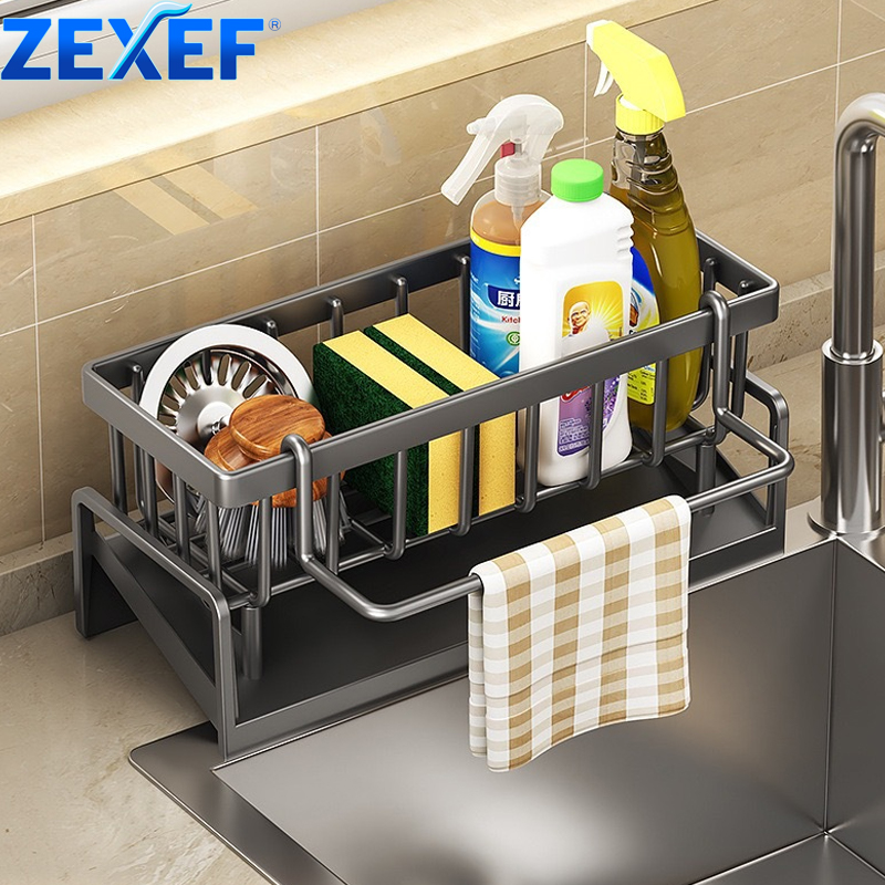 Aanrecht Afvoerrek Organizer ABS Plastic Zelflozende Gootsteen Plank Zeephouder Vaatdoek Handdoekenrek Keukenaccessoires