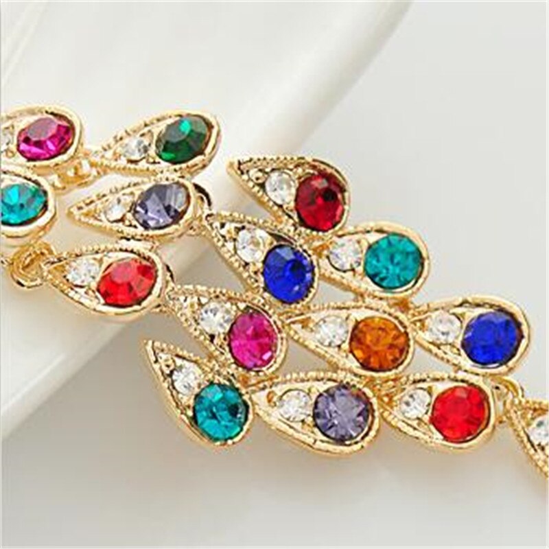 Charm Goud Legering Kleurrijke Pauw Armband Mujer Rainbow Bangles Crystal Sieraden Armband Voor Vrouwen Armbanden