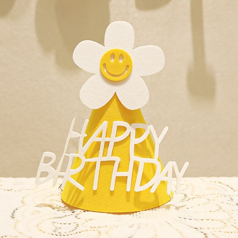 Ins barn gul blomst bursdagshatt liten tusenfryd festhatt baby shower hodeplagg hvit gratulerer med dagen smil pannebånd: Gul