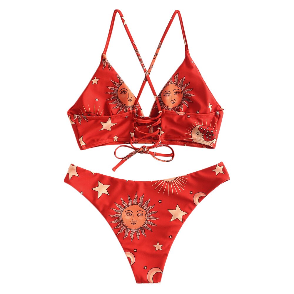 ZAFUL Stern Sonne Mond Spitze hoch Bikini einstellen Spaghetti-trägern Draht Freies Schwimmen Anzug Frauen Sommer Badeanzug hoch schneiden gepolsterte Bademode