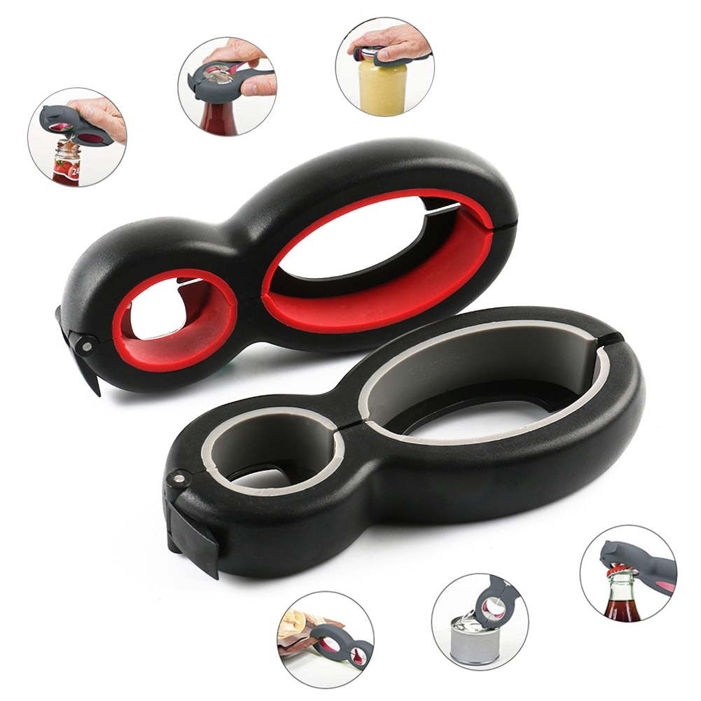 Multifunctional 6 in 1 simple can opener Multifunctional plastic bottle opener kitchen gadget color random: Random color