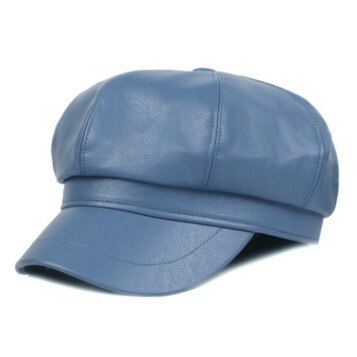 SILOQIN Lady Brands Cap Autumn Winter Women's Hats PU Faux Leather Newsboy Caps Snapback Hat Female Student Hat: blue
