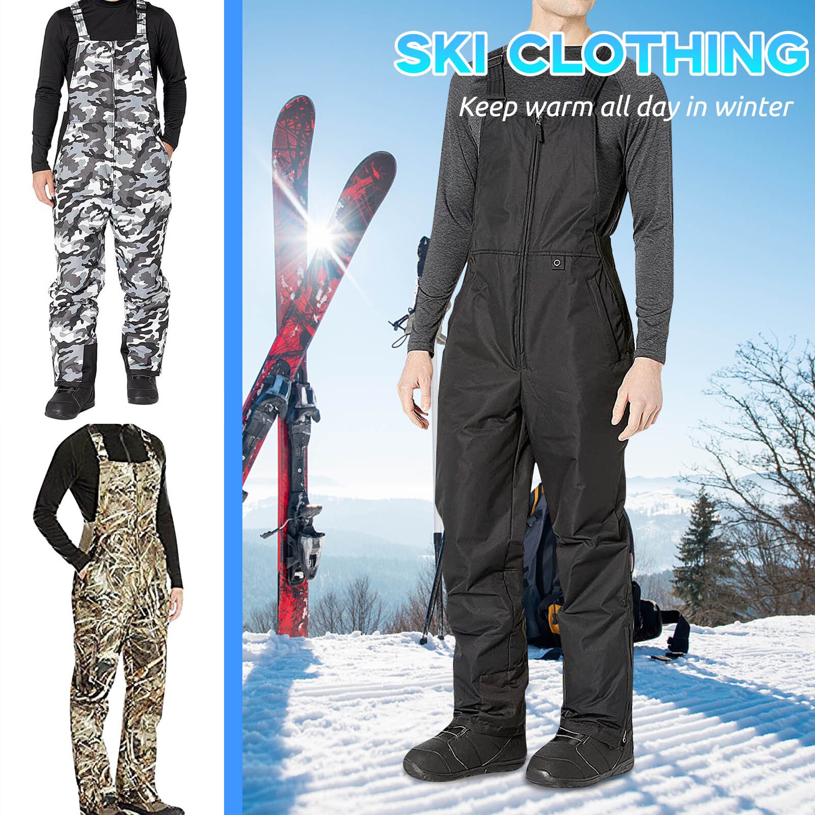 Calças de esqui feminino e masculino suspensórios esportes ao ar livre bolso sólido à prova de vento impermeável inverno quente neve snowboard calças S-5xl