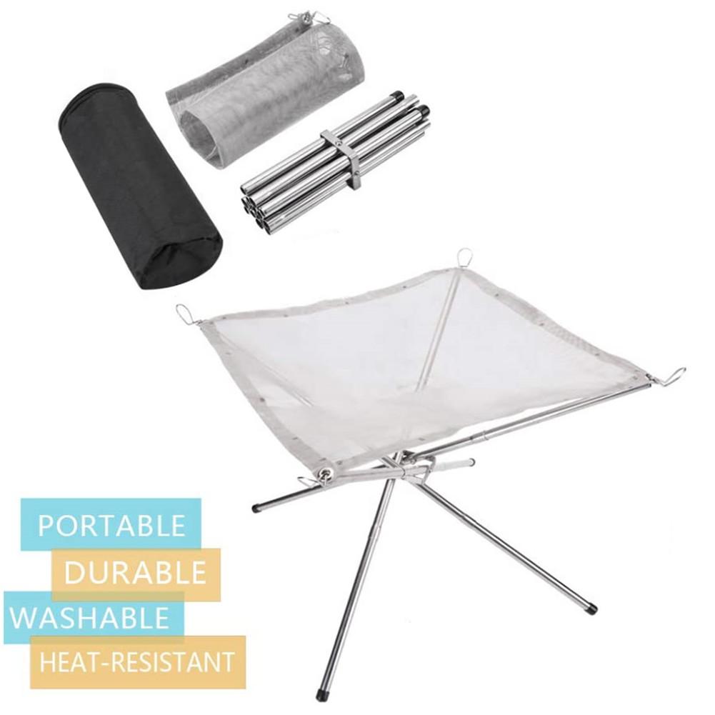 Outdoor Portable Fire Rack Folding Table Grill Stainless Steel Point Charcoal Stove Super Light Grid Heating Wood Stove Camping